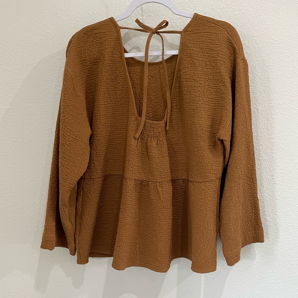 Madewell Boho Neutral Peplum Top Tie-Back Mod Feminine Preppy Relaxed Fit - Picture 7 of 7
